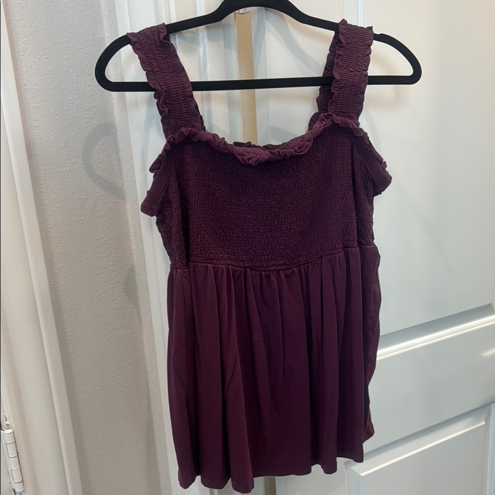 Torrid Purple Ruffled Smocked Tank Top